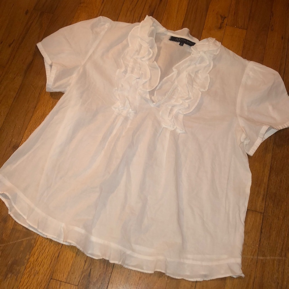 ruffle linen shirt Anne Klein